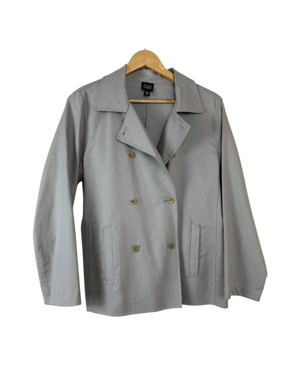 Eileen Fisher Beige Tan Double Breasted Casual Jacket Size M Neutral Minimalist